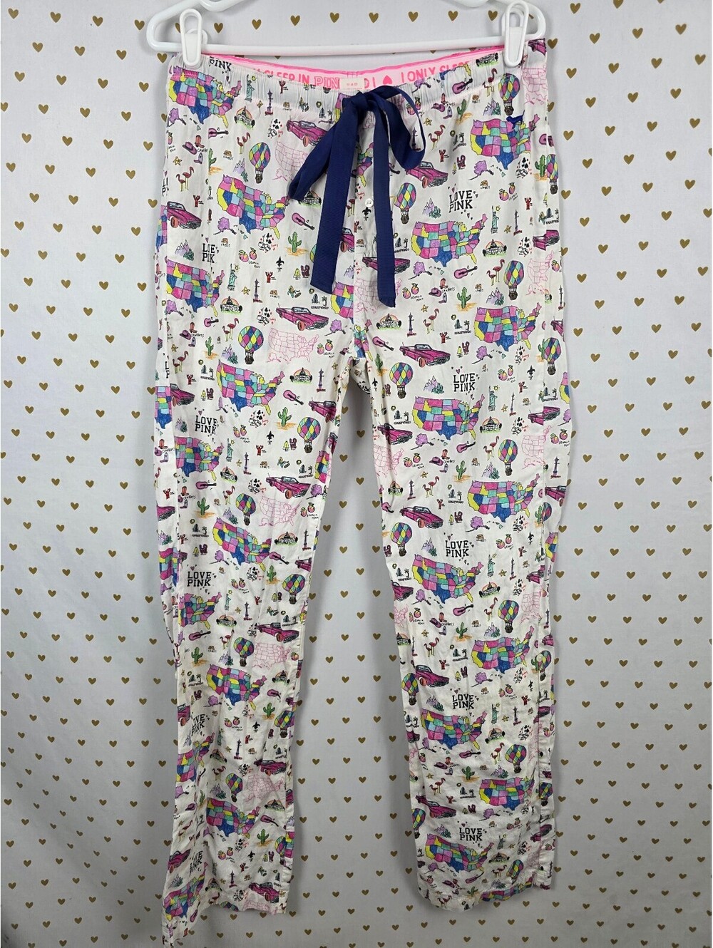 Victoria’s Secret PINK Love PINK USA Map Travel Pajama Pants S HTF
